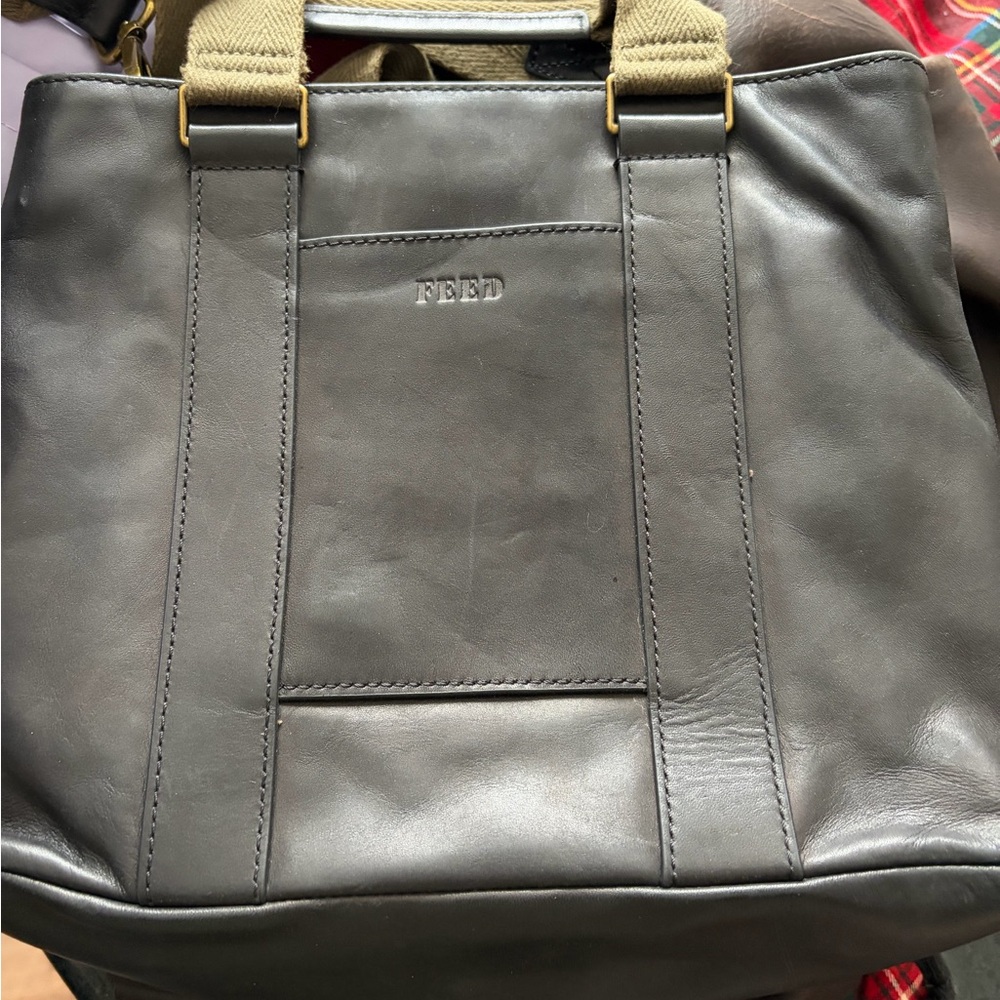 FEED Black/Gray Leather Crossbody Bag